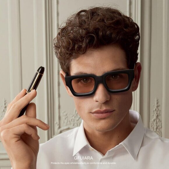 ⚡Men A-black/Brown Fashion Trendy Square Shades Rectangle Designer SunGlasses - Picture 3 of 7